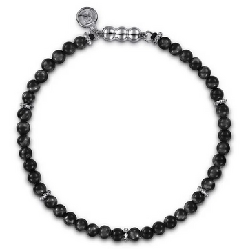 Sterling Silver Black Onyx Beaded Bracelet 8"